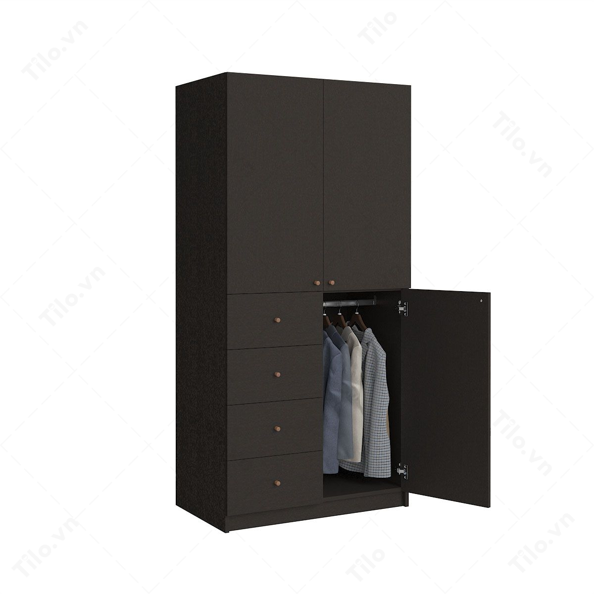 Tủ quần áo MDF 1m2 2 cánh kèm 4 ngăn kéo